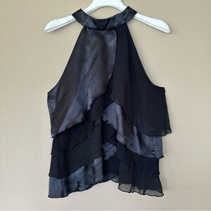 Black Sleeveless Dressy Top Whimsigoth Women XL Dark Fairy Ruffle Silky Lace Y2K